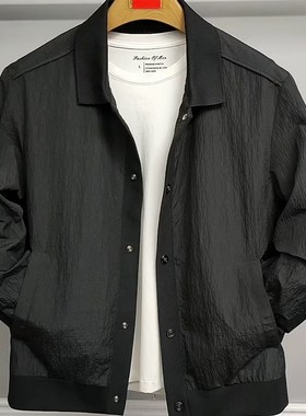 轻奢行政时尚暗花黑色暗纹夹克男高端商务翻领外套2025年春季新款