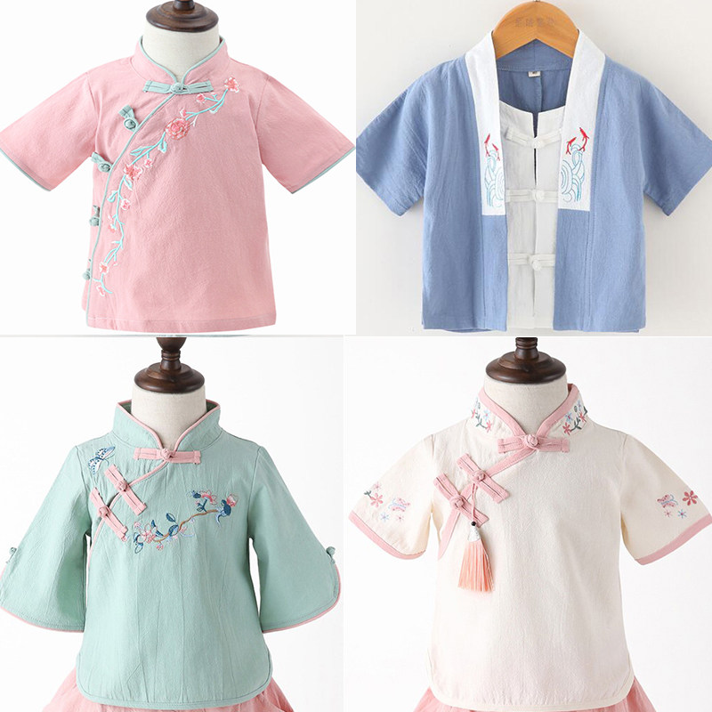 男童民族风上衣儿童国学服中国风童装夏汉服女童宝宝短袖唐装上衣