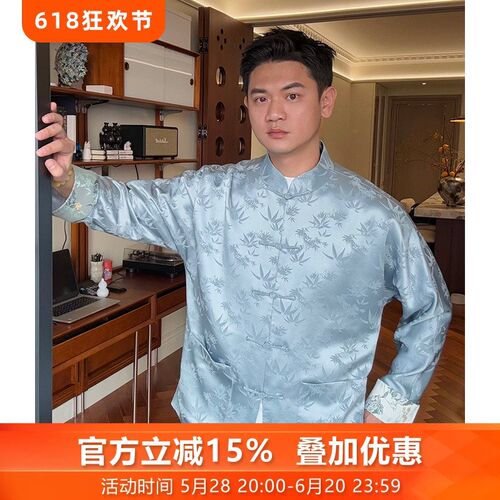 温如蓝2025年新款青年醋酸中国风中山装新中式唐装外套复古国潮男