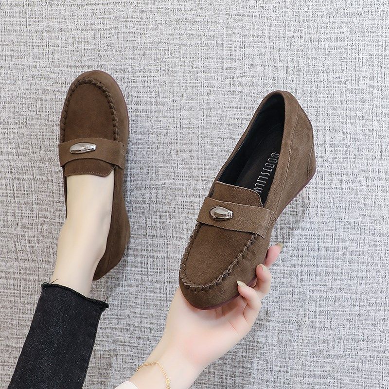 真皮坡跟单鞋女一脚蹬休闲百搭舒适软皮软底豆豆鞋春秋内增高女鞋,女鞋,乐福鞋（豆豆鞋）,淘宝优惠券,粉丝福利购,淘宝优惠卷