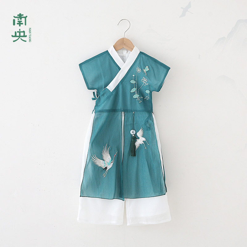 汉服男童夏季薄款雪纺超仙古风少爷服儿童唐装中国风改良短袖套装