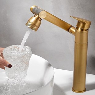 全铜洗脸盆水龙头冷热卫生间洗手台浴室柜台上盆复古旋转万向龙头