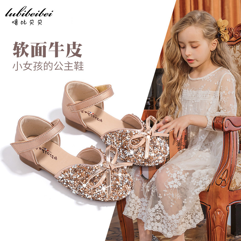 公主鞋女童凉鞋儿童2021夏季新款小女孩防滑软底宝宝真皮水晶鞋子