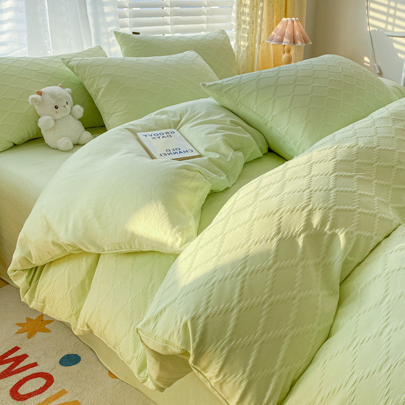 简约纯色水洗棉泡泡纱床上四件套床单被套秋冬季新款酒店床品床笠,床上用品,酒店床品套件,淘宝优惠券,粉丝福利购,淘宝优惠卷