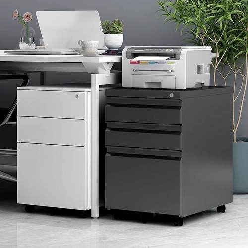 办公桌下活动柜带轮子移动矮柜带锁钢制储物收纳抽屉柜铁皮文件柜