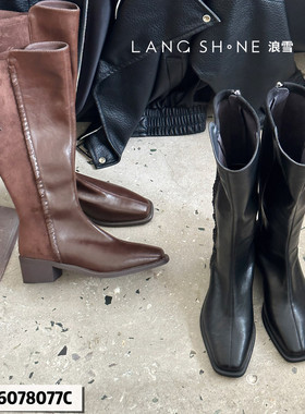 真皮法式粗跟长筒靴加棉女鞋骑士靴高筒靴秋冬哑光不累脚皮鞋长靴