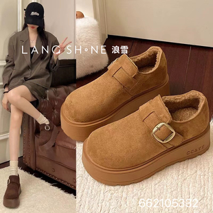 加绒勃肯鞋女鞋厚底一脚蹬外穿棉鞋冬季休闲防滑增高毛毛鞋不累脚