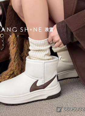 厚底真皮雪地靴女鞋2025新款白色一脚蹬防水防滑加绒保暖棉靴