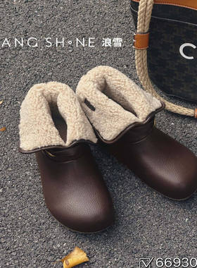 真皮翻边羊羔毛雪地靴女冬鞋加绒加厚短筒皮毛一体外穿勃肯鞋棉鞋