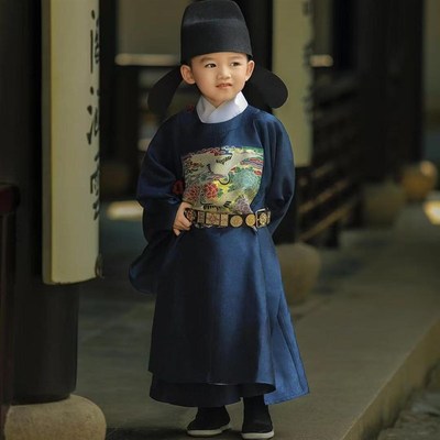 男童汉服一品仙鹤官服明制圆领袍中国风套装男宝重工文官秀才状元