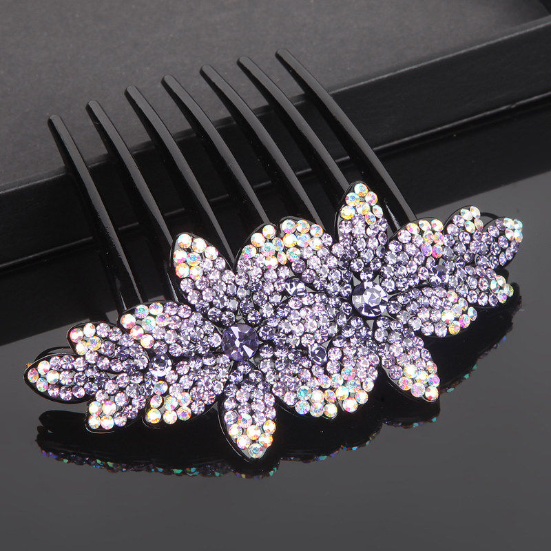 七齿盘发插梳大号发簪盘头神器优雅花朵水钻发夹梳子后脑勺发卡