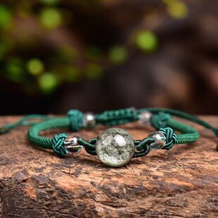 纯手工编织天然绿幽灵手链 天然幽灵聚宝盆手链 金珠配饰手链