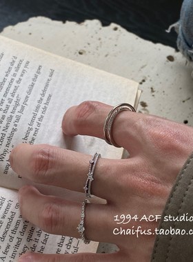 柴夫工作室/J390 韩系不规则碎钻开口戒指小众轻奢设计感指环套装