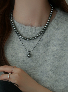 大溪地黑珍珠项链高级设计感小众颈链2024新款爆款轻奢叠戴毛衣链