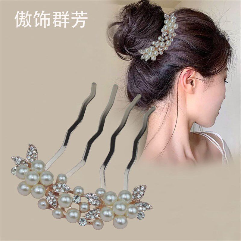 新款饰品优雅仿珍珠水钻发梳插梳发簪发卡成人头饰韩国古典盘发女