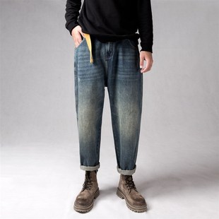 胖子宽松新款 男款 流行爆款 配马丁靴大码 子 秋冬季 裤 日系老爹牛仔裤