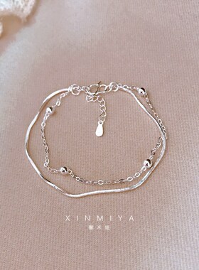 精致百搭双层手链素银链女小众设计感简约冷淡风蛇骨链闺蜜首饰品