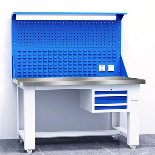奕多美重型钳工台工作台不锈钢桌面2100*750*800吊二抽带灯架层板
