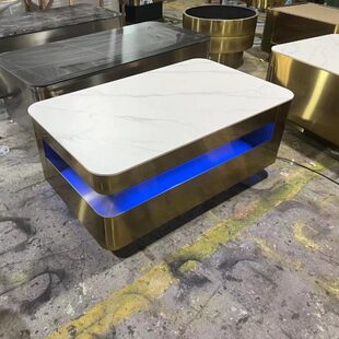 KTV大理石茶几岩板不锈钢发光台酒吧包厢专用轻奢高端会所吧台桌