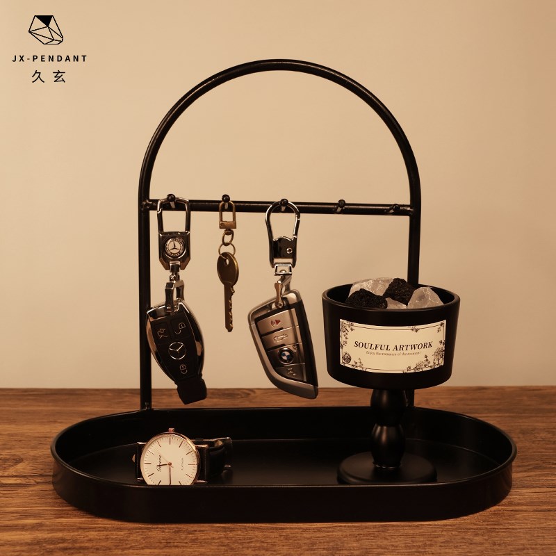 玄关置物架带香味摆件入户门口挂钥匙收纳装饰首R饰收纳盒轻奢复