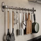 厨房挂钩免打孔太空铝挂杆壁挂厨具挂架置物架挂锅铲勺子排钩收纳