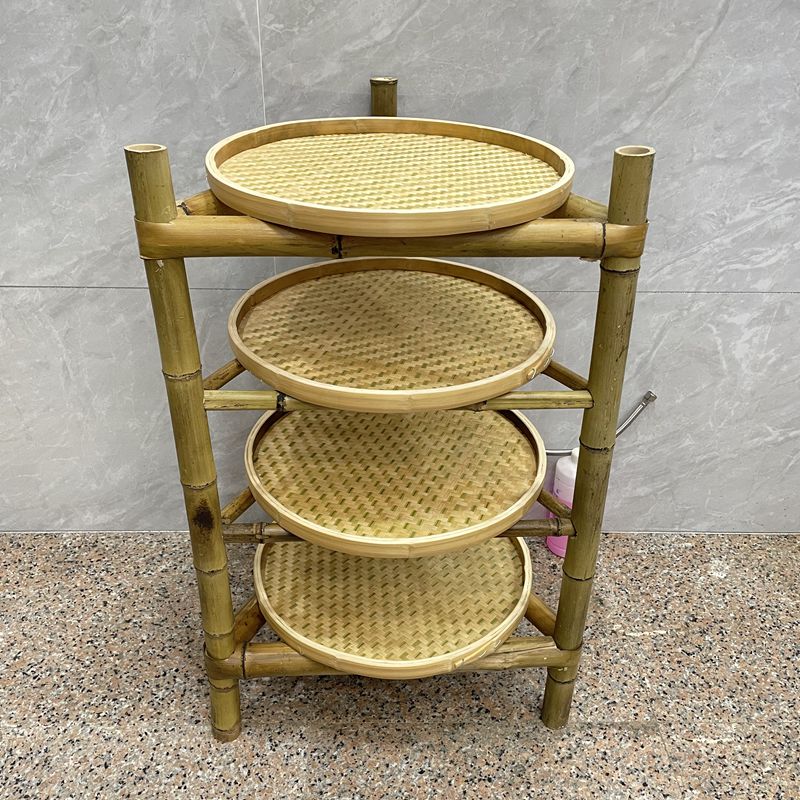 竹架子簸箕架市井火锅架家用晾晒三E角置物架竹编多层干货晾晒竹