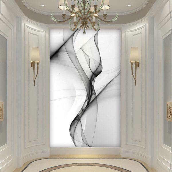 极简玄关装饰画竖版现代简约壁画轻奢黑白抽象线条过道走廊壁纸3d