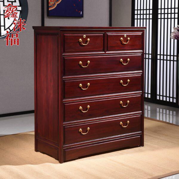 香樟木五斗柜抽屉柜中式全实木卧室红木色收纳储物柜素面六斗橱柜