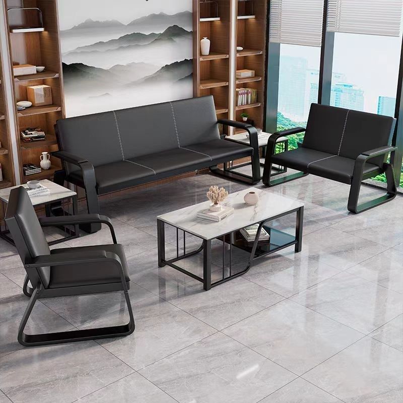 办公沙发茶几组h合接待室商务会客长排椅三位办公室铁架三人位沙