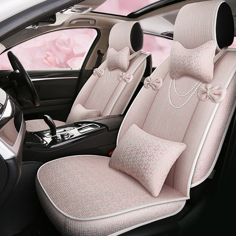 汽车坐垫四季通用夏季座垫全包围车用座椅座套网R红女神款可爱抖