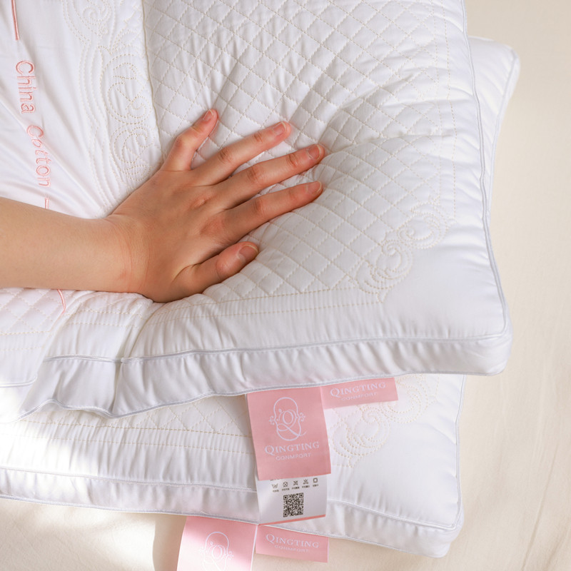 柔软蓬松中高全棉枕芯欧式绣花成人枕纯棉护颈助眠单人长方形枕头