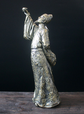 创意古代人物李白雕像公仔中式客厅格子柜书房家居装饰品工艺摆件