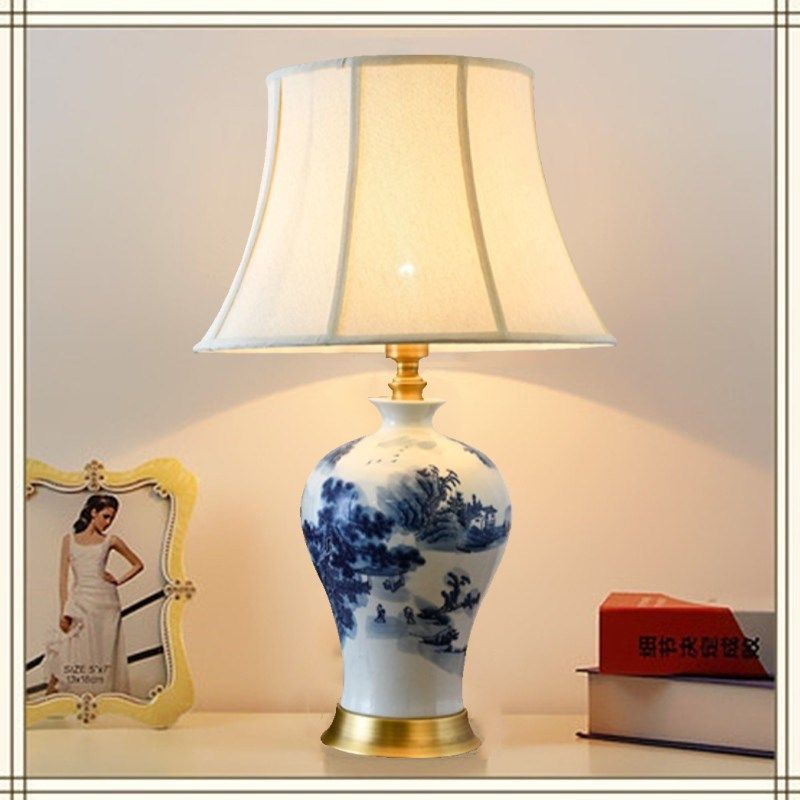 全铜青花瓷台灯复古别墅酒店家用客厅角几陶瓷台灯调光卧室床头灯,家装灯饰光源,装饰台灯,淘宝优惠券,粉丝福利购,淘宝优惠卷