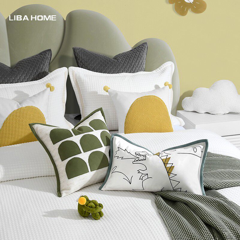 软装样板间酒店民宿现代侏罗纪主题恐龙抱枕儿童床品套件四件套