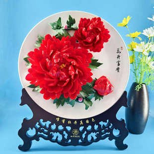 红教师节摆件牡丹洛阳电视柜洛阳礼物桌面摆件瓷工艺品玄关陶瓷