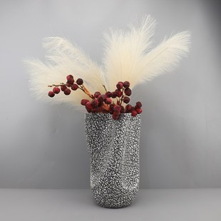 现在简约不规则扭曲线条刻纹树脂干花花器摆件客厅餐厅家居装 饰品