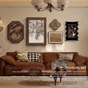 法式 饰画复古高级感沙发背景墙挂画小众壁画 中古风艺术组合客厅装