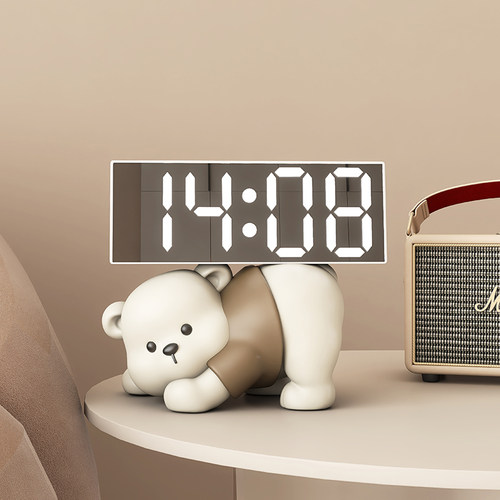 奶油风时钟摆件闹钟客厅电视柜桌面摆放钟表台式装饰品创意电子钟
