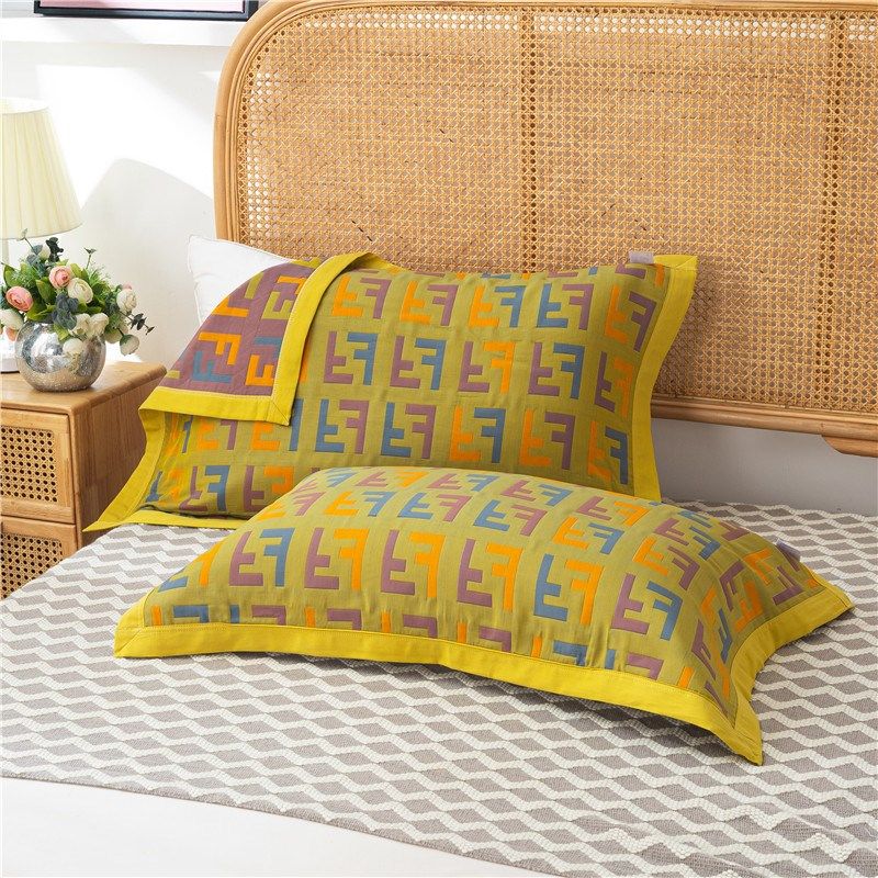 新款全棉5585加大加厚单人六层纱布枕巾一对装高档成人枕头巾