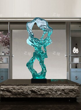 新中式太湖石摆件酒店大堂售楼处居家装饰艺术透明树脂雕塑落地
