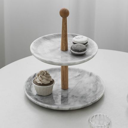 北欧风大理石双层架家居饰品装饰果盘高档中古桌面摆件收纳托盘子