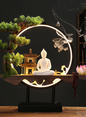 创意开业礼品新中式禅意摆件灯圈小夜灯家居装饰品客厅办公室桌面
