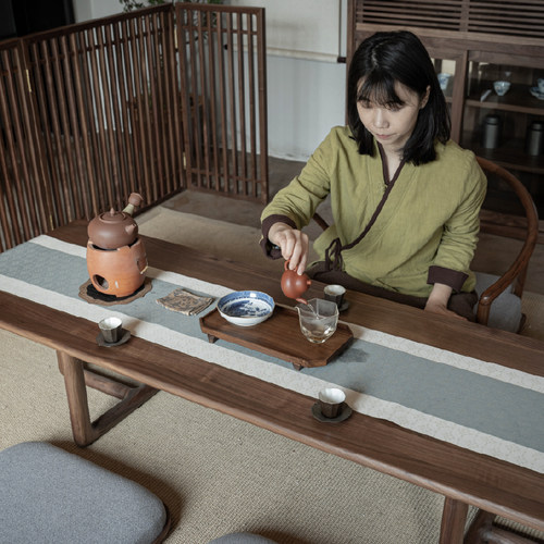 九间房席地长桌禅意新中式日式榻榻米北美黑胡桃实木茶桌家俱