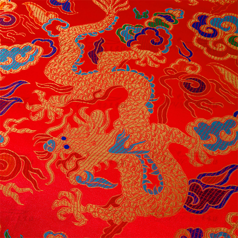 色织织锦缎被面刺绣龙凤喜庆丝绸软缎披红挂绿喜被罩DIY绣花面料