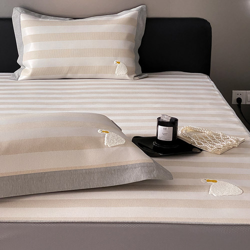 可水洗夏季冰丝凉席三件套可爱鸭子毛巾绣床笠款单双人空调软席