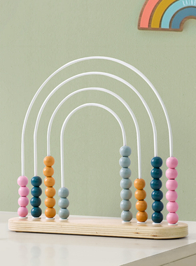 儿童房摆件样板间家居饰品男孩女孩卧室创意木质算珠架桌面装饰品