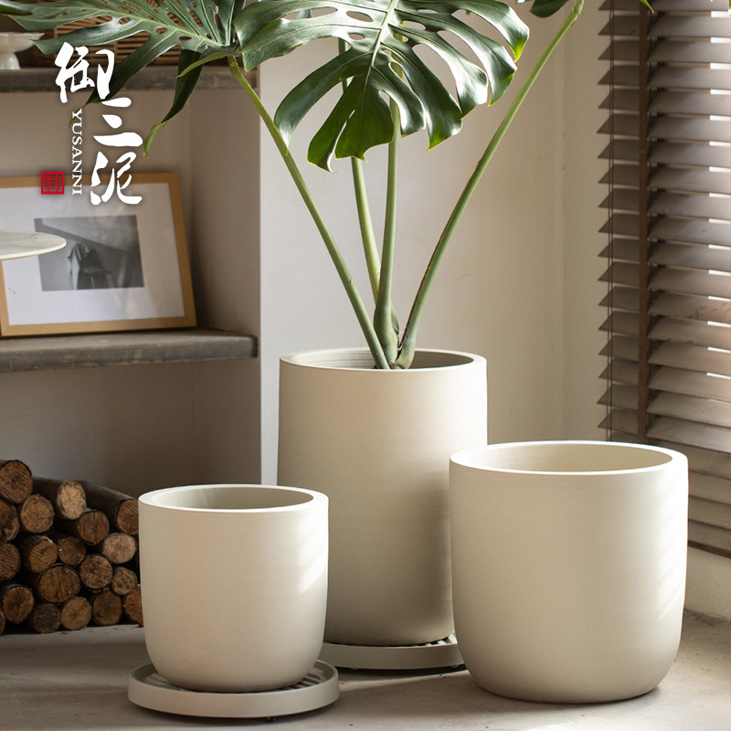 厚重感手工陶瓷花盆龟背竹绿植盆高级感陶盆大口径种植盆橡皮树盆