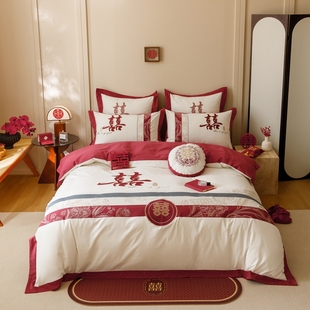 婚庆全棉磨毛四件套冬季 加厚被套床单婚房双面纯棉喜被罩陪嫁双人