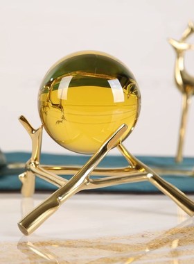 纯铜黄白水晶球摆件轻奢高档现在客厅玄关酒柜电视柜办公桌装饰