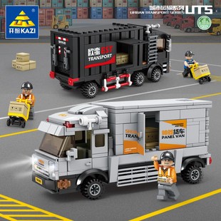 儿童汽车积木城市厢式货柜车冷藏车公交巴士校车小颗粒拼装玩具男